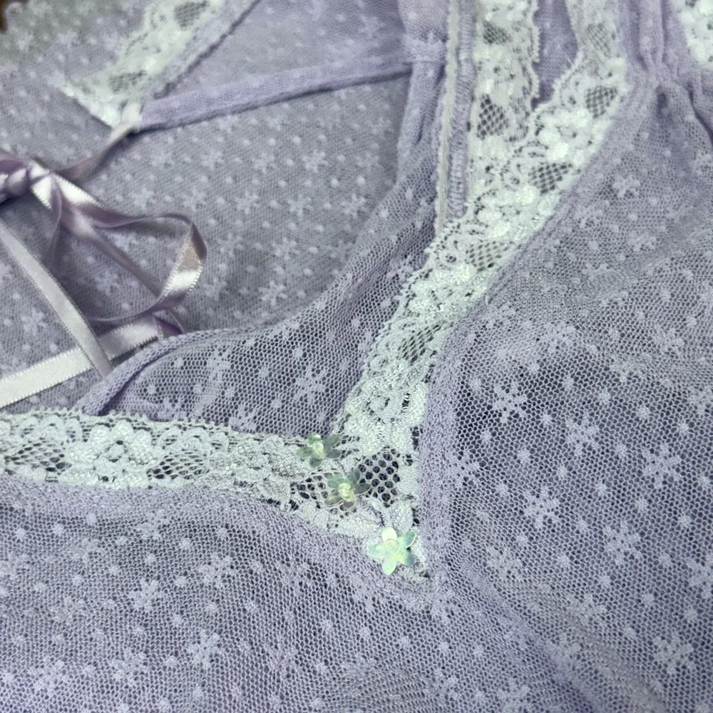 Frederick’s of Hollywood Lavender Lace Mesh Slip Dress Size Large Romantic Mesh